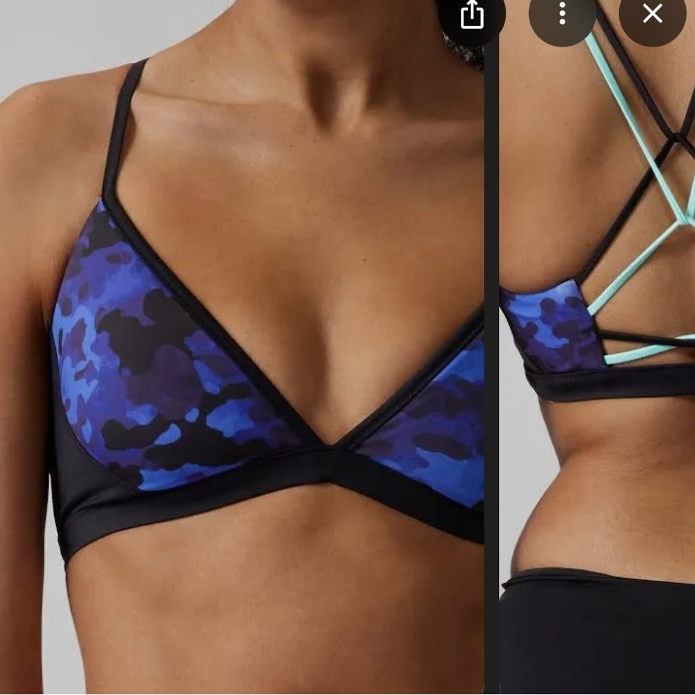 Athleta Blue Floral Strappy Bikini Top with Black Trim - Picture 14 of 15